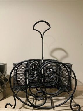 Black Metal Scroll Napkin and Utensil Caddy - Home